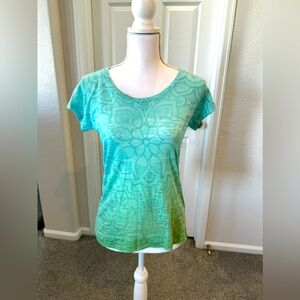PrAna, short sleeve, green floral, T-shirt, size women’s small